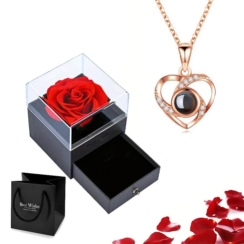Projection Necklace Set With Rose Gift Box 100 Languages I Love You