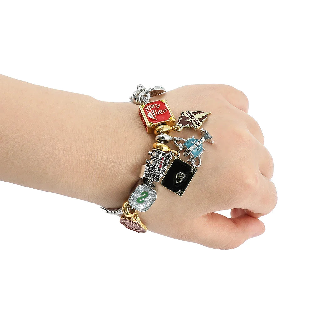 Harri Charms Bracelet Hogwarts Academy of Magic Slytherin Beads Pendant Bracelet DIY Bangle for Fans Gifts Accessories