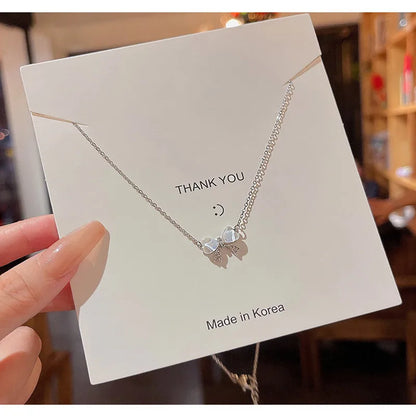 Light And Luxurious Opal Bow Necklace Women's Ins Fashionable And