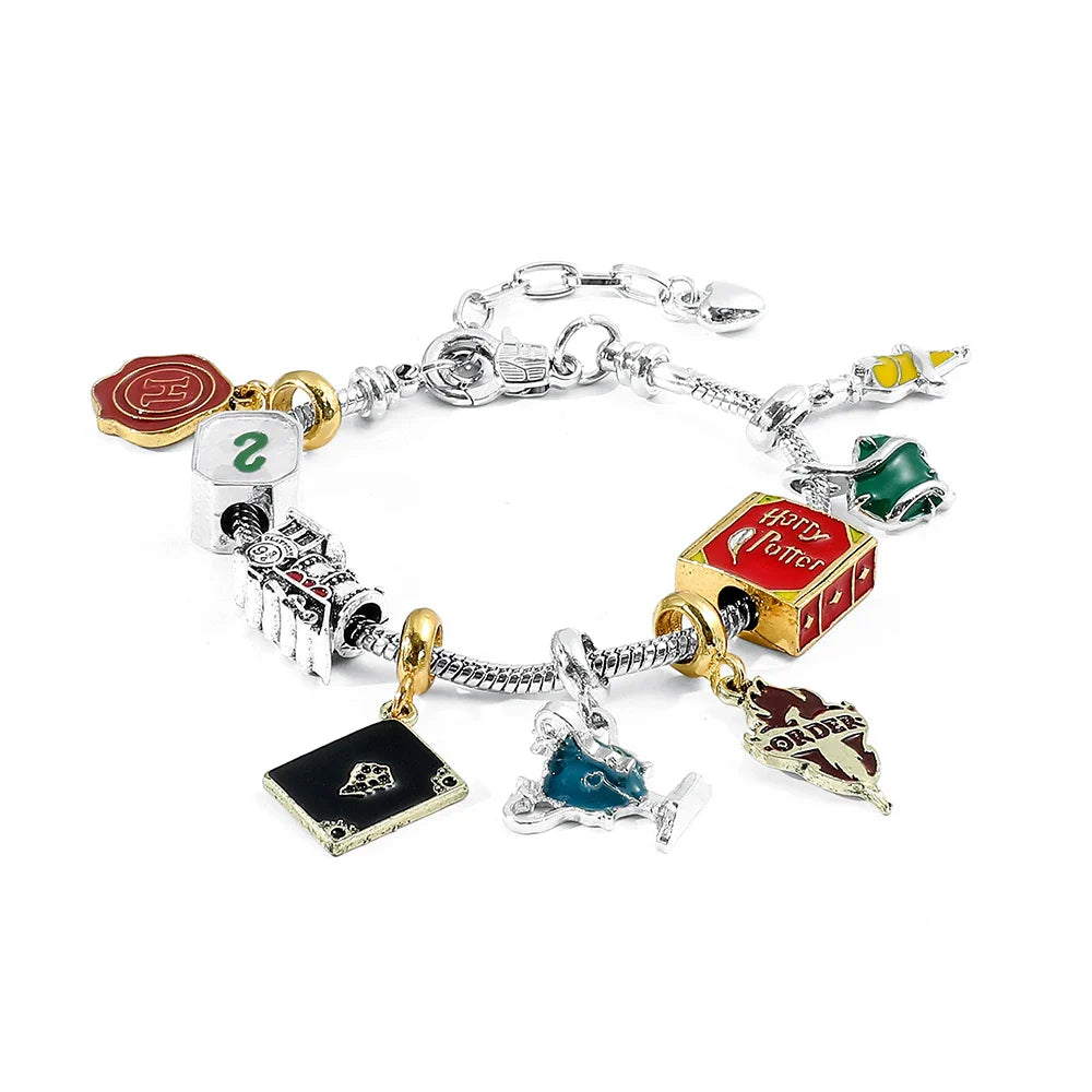 Harri Charms Bracelet Hogwarts Academy of Magic Slytherin Beads Pendant Bracelet DIY Bangle for Fans Gifts Accessories