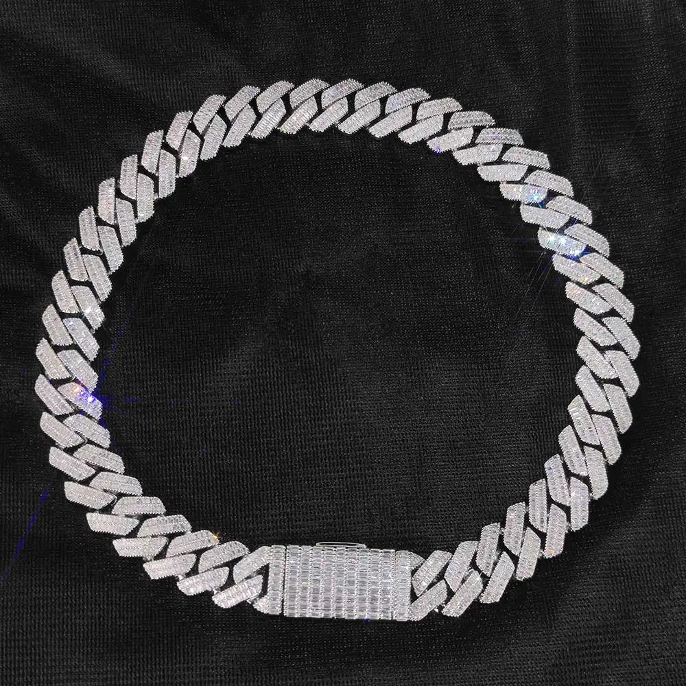 20mm 2 Rows Rectangle CZ Iced Out Miami Cuban Link Chain Bling 5A Zircon Stone Hip Hop Jewelry Necklace For Men Gift