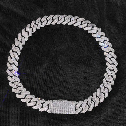 20mm 2 Rows Rectangle CZ Iced Out Miami Cuban Link Chain Bling 5A Zircon Stone Hip Hop Jewelry Necklace For Men Gift