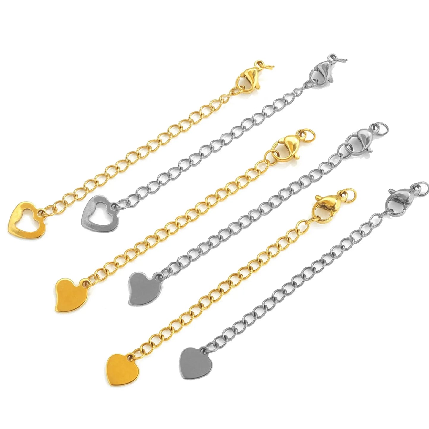 10 Pcs Stainless Steel End Chain with Lobster Clasp Skeletonized Heart