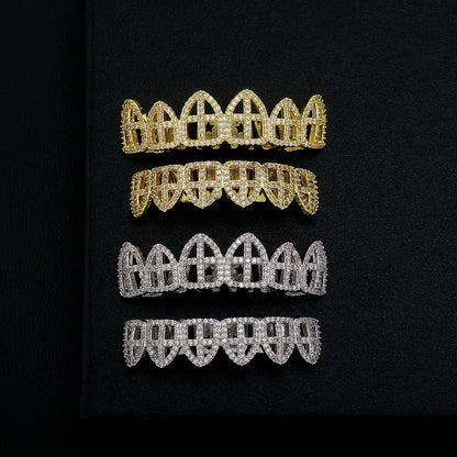 Hip Hop CZ Cross Teeth Grillz Caps Cubic Zircon Iced Out Micro Pave Top&Bottom Charm For Men Women Rapper Jewelry Xmas Gift