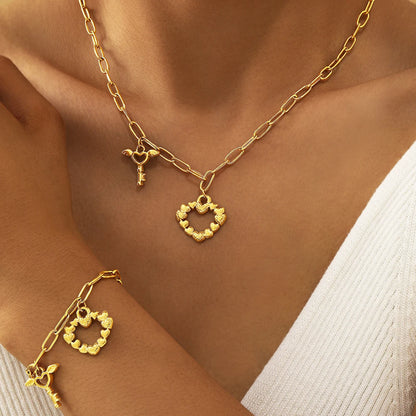 DGIDDK Stainless Steel Simple Peach Heart Multi-Link Set Fashion