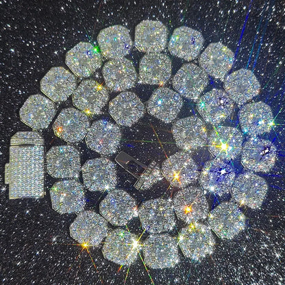 10mm/12mm Cubic Zirconia Necklace Iced Out Ice Cube Cluster Tennis