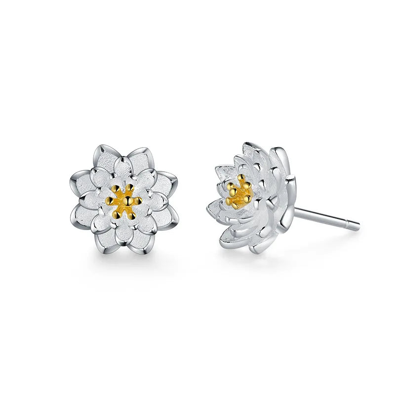 Lotus Flower Sterling Silver Stud Earrings