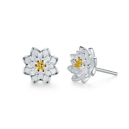 Lotus Flower Sterling Silver Stud Earrings