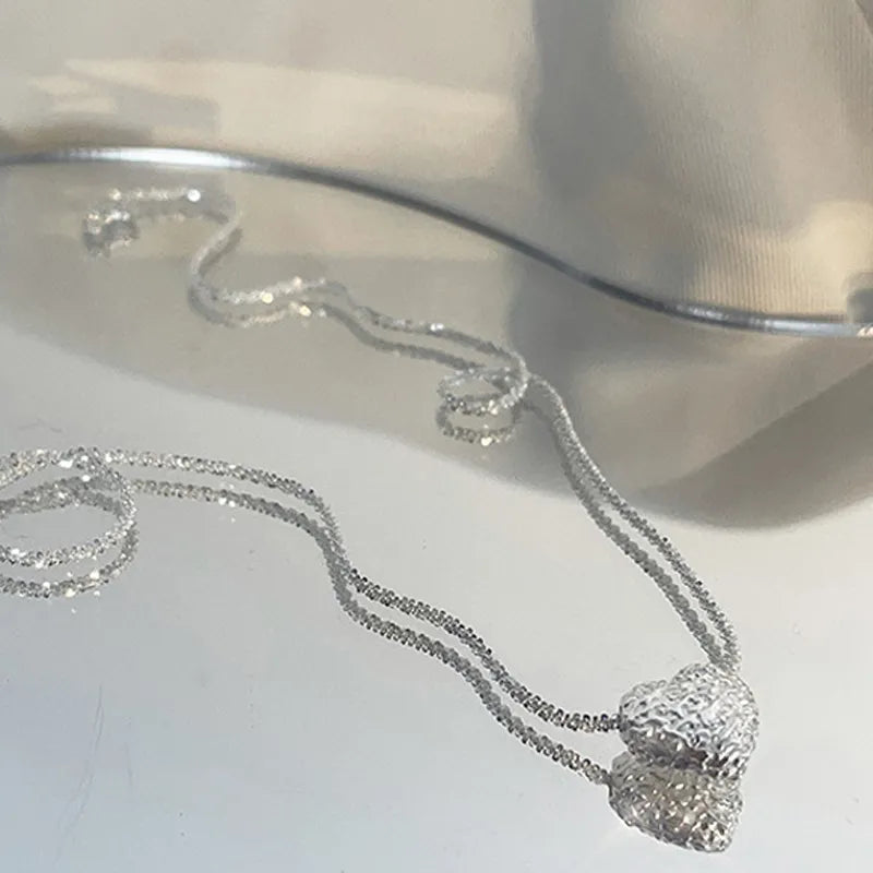 New 925 Sterling Silver Girls Hammer pattern Love Necklace Simple