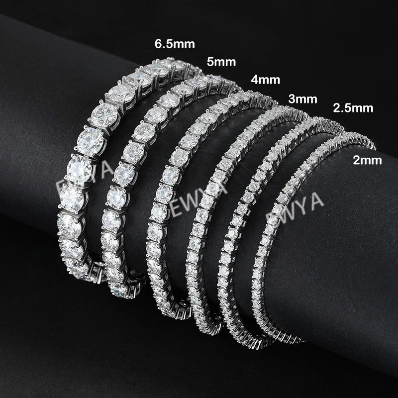 Mens Sterling Silver Bracelets -  Real 3/4/5/6.5MM Full Black Moissanite Tennis Bracelet for Women Men S925 Silver Link Bracelets Fine Jewelry