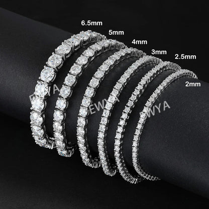 Mens Sterling Silver Bracelets -  Real 3/4/5/6.5MM Full Black Moissanite Tennis Bracelet for Women Men S925 Silver Link Bracelets Fine Jewelry