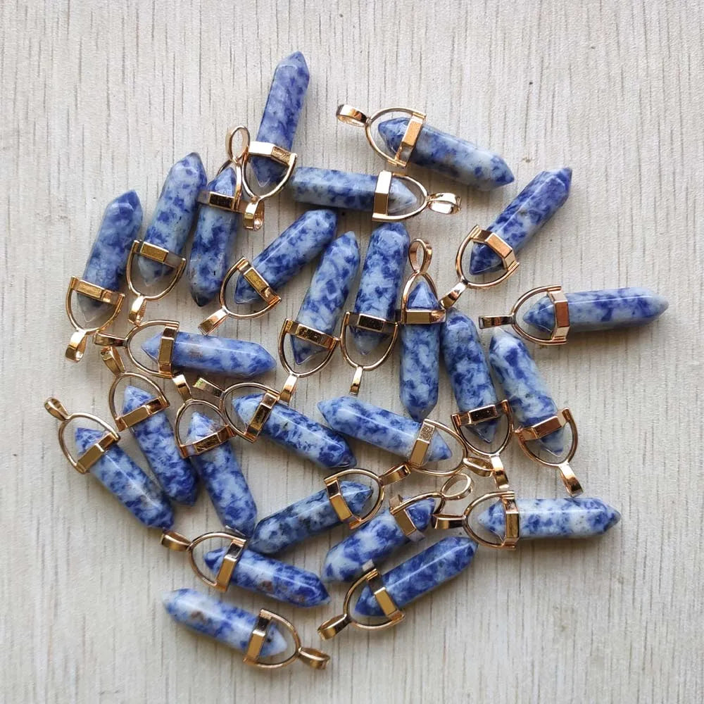 Natural Gem stone Quartz crystal green aventurine pendulum pillar pendants for jewelry making 24pcs/lot Wholesale free shipping