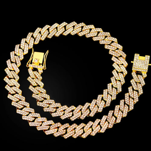 16/18/20/22/24inch Prong Cuban Link Chain for Women Men Iced Out 2 Row