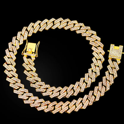 16/18/20/22/24inch Prong Cuban Link Chain for Women Men Iced Out 2 Row