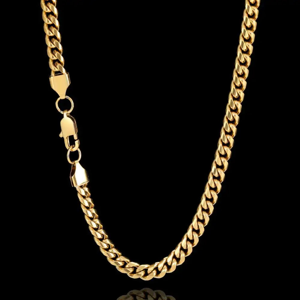 Hip Hop 4mm 6mm 8mm Gold Plated Jewelry Miami Stainless Steel Link Cuban Chain Necklace for Men Women