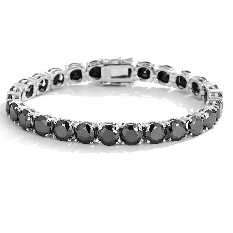 Mens Sterling Silver Bracelets -  Real 3/4/5/6.5MM Full Black Moissanite Tennis Bracelet for Women Men S925 Silver Link Bracelets Fine Jewelry