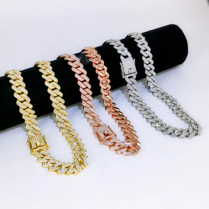 Fashion Men Cuban Link Iced Out Necklace 14MM width Rhinestones Chain Rapper CZ Cuban Chain Necklace Hip Hop Birthday Jewelry