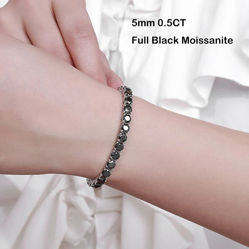 Mens Sterling Silver Bracelets -  Real 3/4/5/6.5MM Full Black Moissanite Tennis Bracelet for Women Men S925 Silver Link Bracelets Fine Jewelry