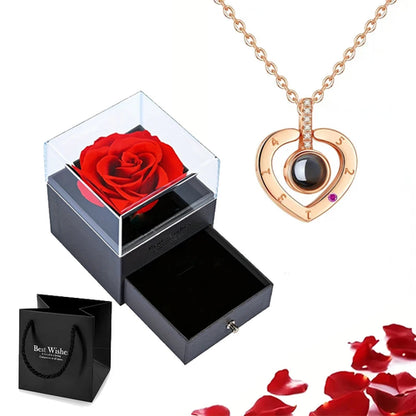 Projection Necklace Set With Rose Gift Box 100 Languages I Love You
