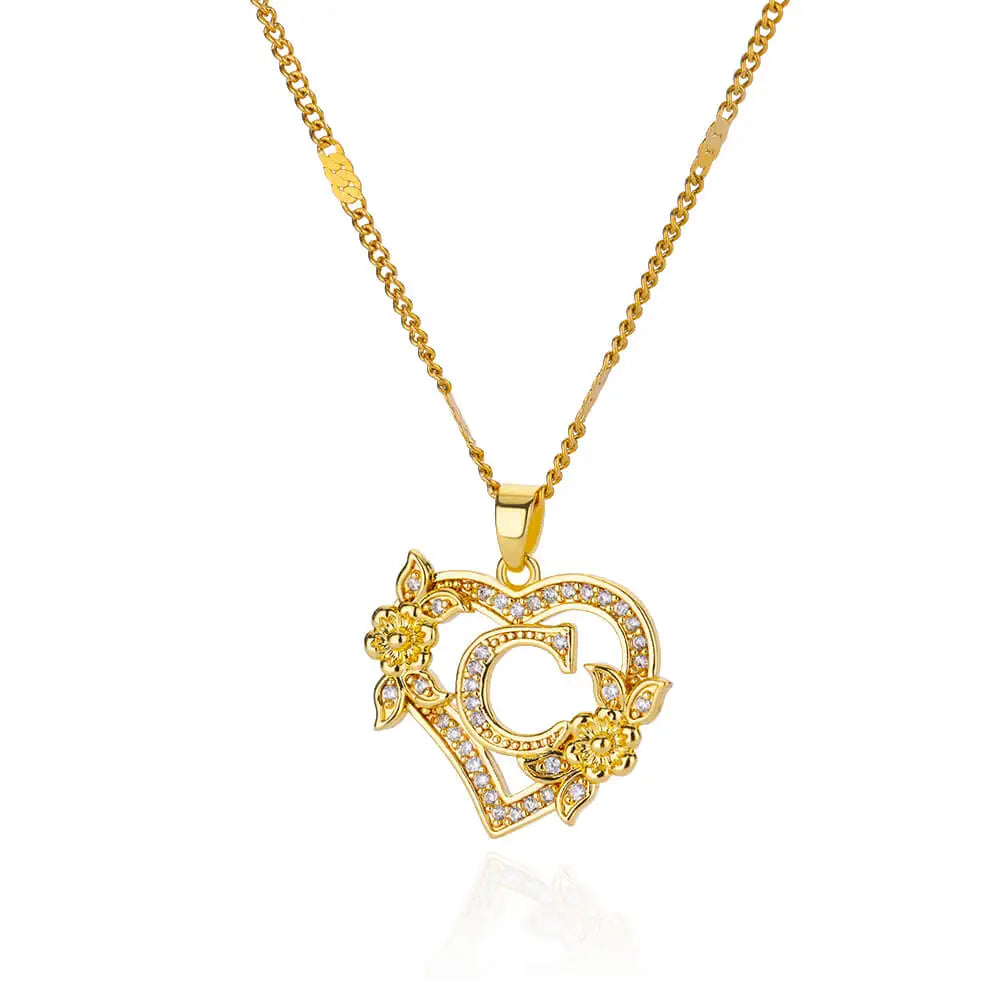 The IceBoyDC Zircon Flower Heart Initials Necklaces
