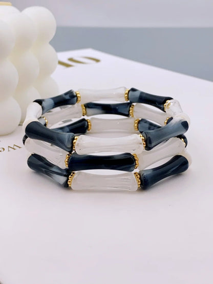 3pcs Acrylic Beaded Elastic Bracelet with Colorful Bamboos for Women's Daily Wear bracelet for women