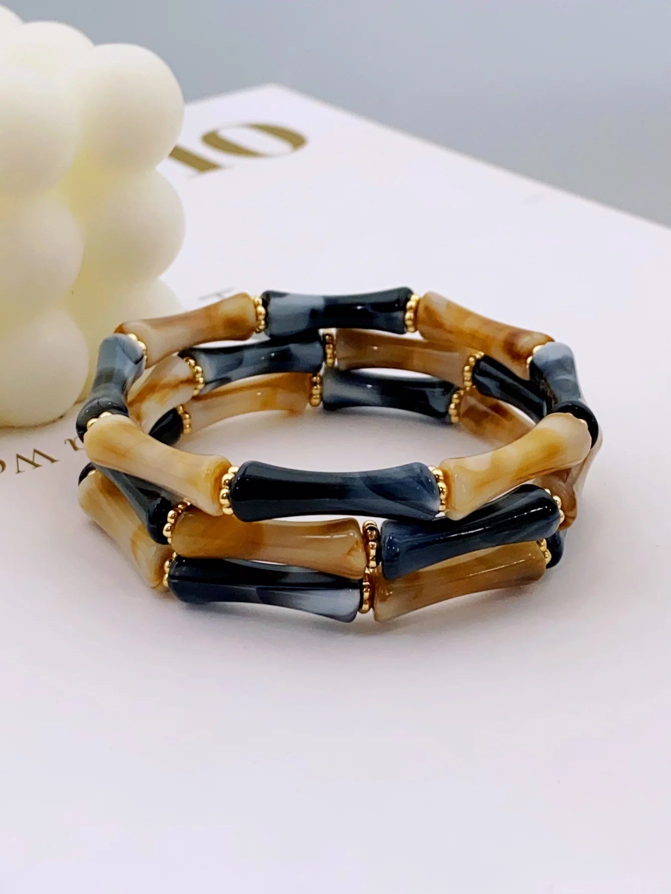 3pcs Acrylic Beaded Elastic Bracelet with Colorful Bamboos for Women's Daily Wear bracelet for women