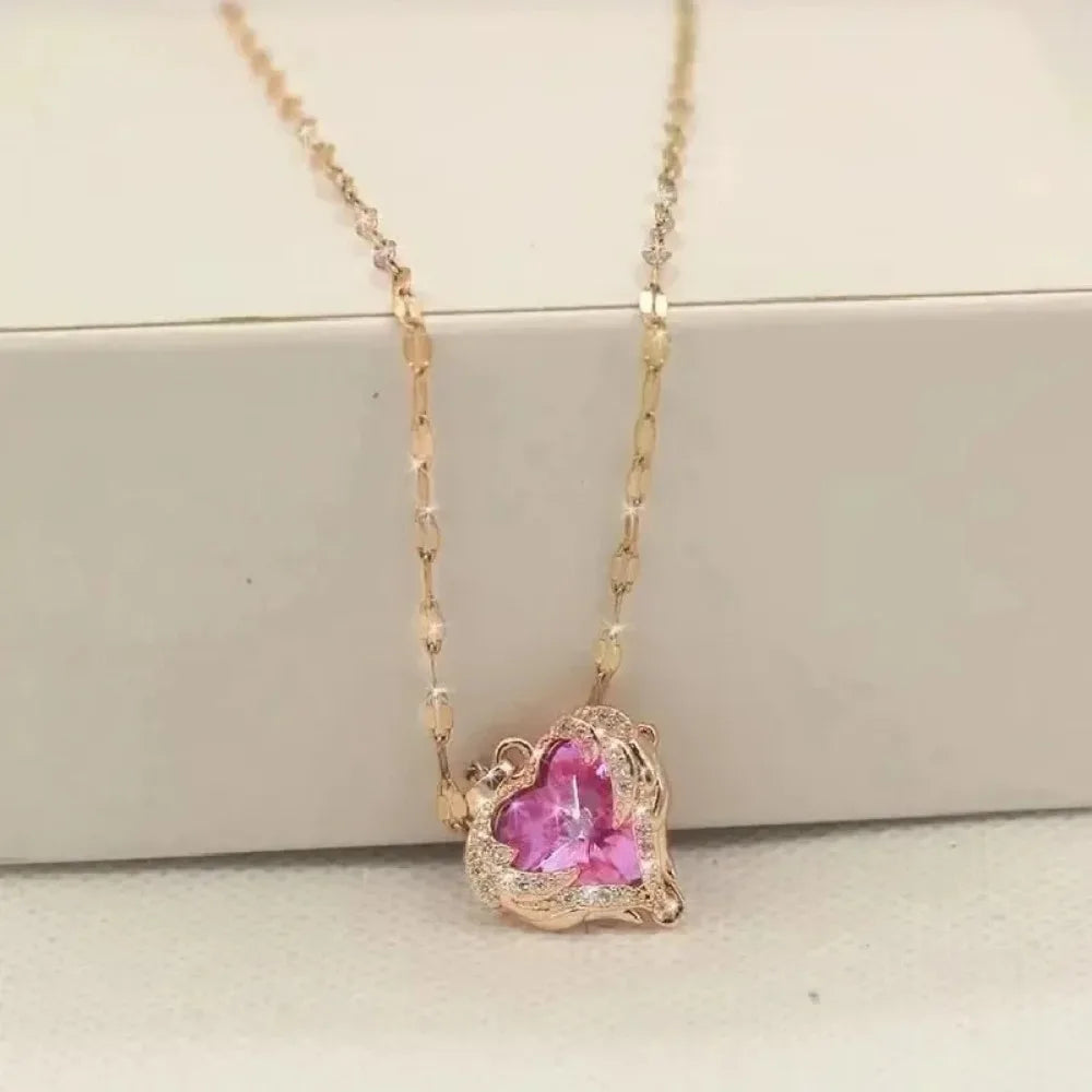 1 Pcs Romantic Couple Glass Encrusted Bronze Zircon Ocean Heart