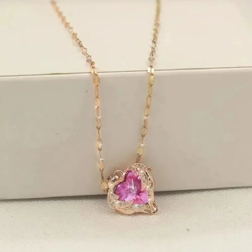 1 Pcs Romantic Couple Glass Encrusted Bronze Zircon Ocean Heart