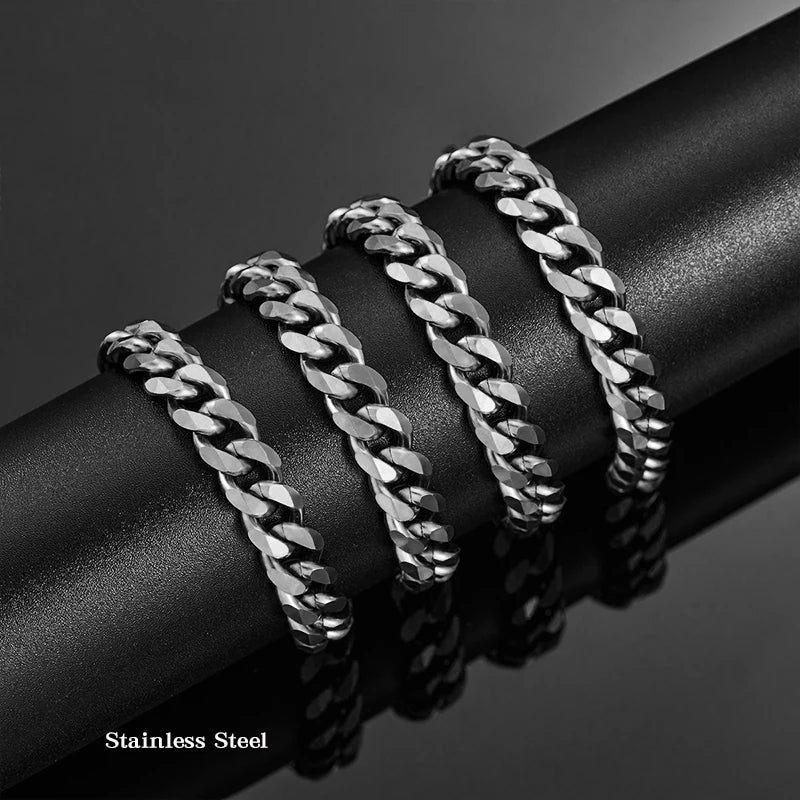 Hot Sale 5mm/6mm/7mm/8mm/9mm Gold Plated Stainless Steel Cuban Link Chains Classic Men Boy Curb Chunky Necklace 20 to 24 Inches