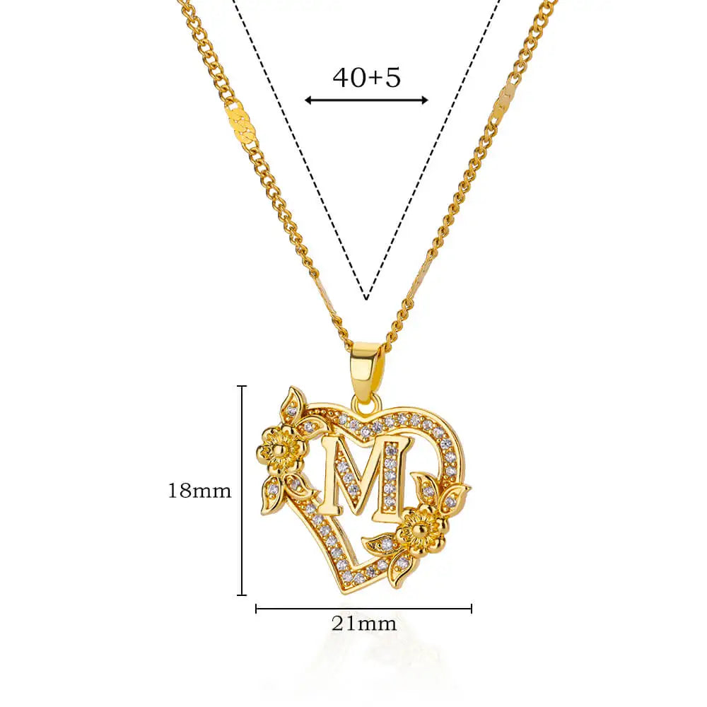 The IceBoyDC Zircon Flower Heart Initials Necklaces