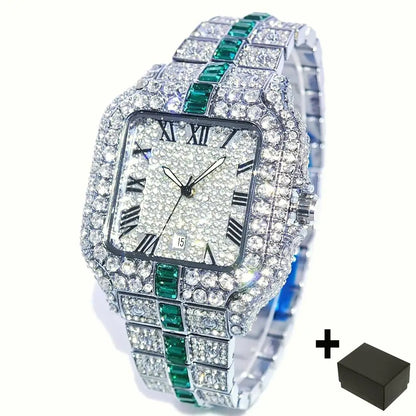 Hot Fashion Full Diamond Watch Men UNIGUET Brand Hip Hop Iced Out Bling Jewelry Square Quartz Wristwatch For Man Dropshipping