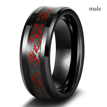 Black Color Stone Rings - Fashion Couple Rings Women Heart Red Rhinestones Zircon Ring Men Stainless Steel Dragon Ring Sizes 5 to 13 Wedding Jewelry