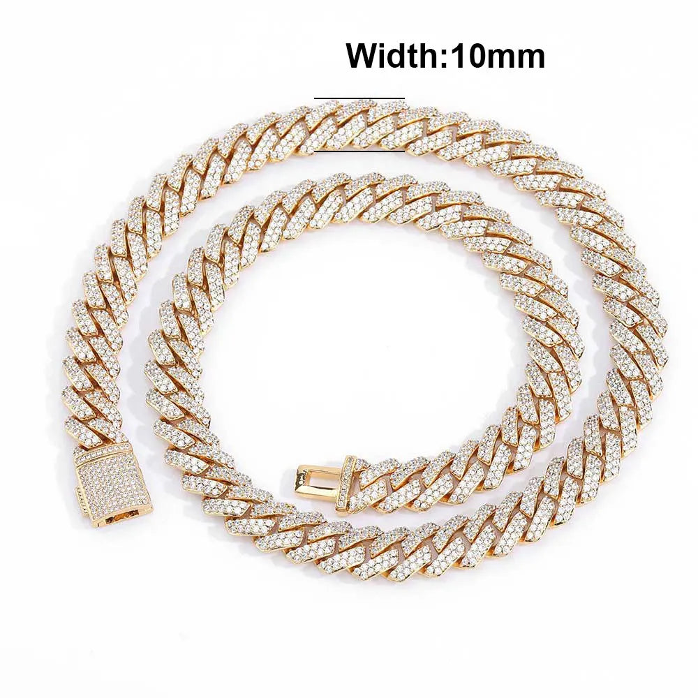 Drop Shipping Hip Hop Cuban Link Chain Necklace Silver/18k Gold Plated 10/12/14/15/20mm Iced Out Diamond CZ Gift for Him/Her