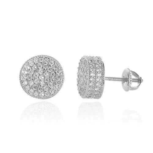 925 Sterling Silver Square Screw Stud Earrings Pave CZ Iced Out Screw