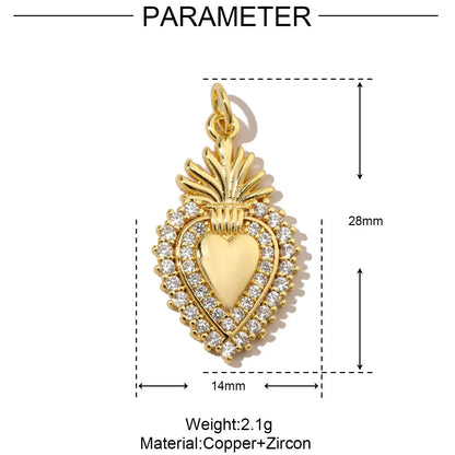 3pcs/Lot Coper Zircon Irregular Heart Necklace Pendant Women 18k Real Gold Color Love DIY Earring Charms Jewelry Findings