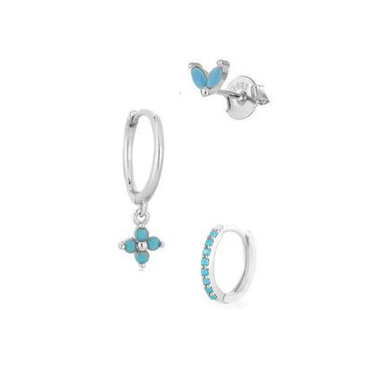 3PCS Exquisite Green Zircon Hanging Earrings Set for Women Stainless Steel Flower Dangle Earring Cartilage Piercing Jewelry