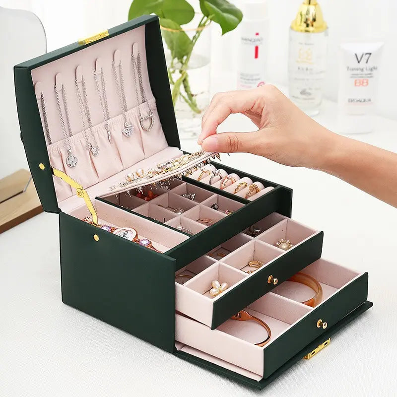 Luxury 3-Layer Leather Jewelry Box with Lock & Drawers™