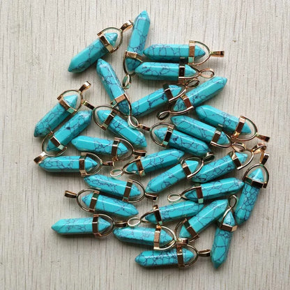 Natural Gem stone Quartz crystal green aventurine pendulum pillar pendants for jewelry making 24pcs/lot Wholesale free shipping