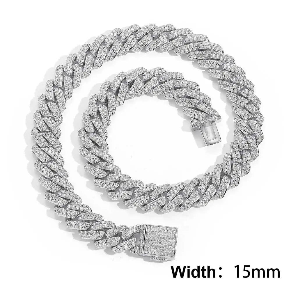 Drop Shipping Hip Hop Cuban Link Chain Necklace Silver/18k Gold Plated 10/12/14/15/20mm Iced Out Diamond CZ Gift for Him/Her