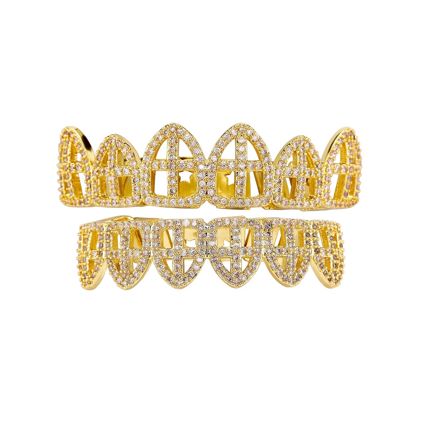 Hip Hop CZ Cross Teeth Grillz Caps Cubic Zircon Iced Out Micro Pave Top&Bottom Charm For Men Women Rapper Jewelry Xmas Gift