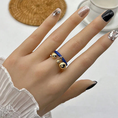 New Japanese Open Adjustable Ring Cute Cat Bell Cat Claw Oil Dropping Enamel Ring Decorative Gift