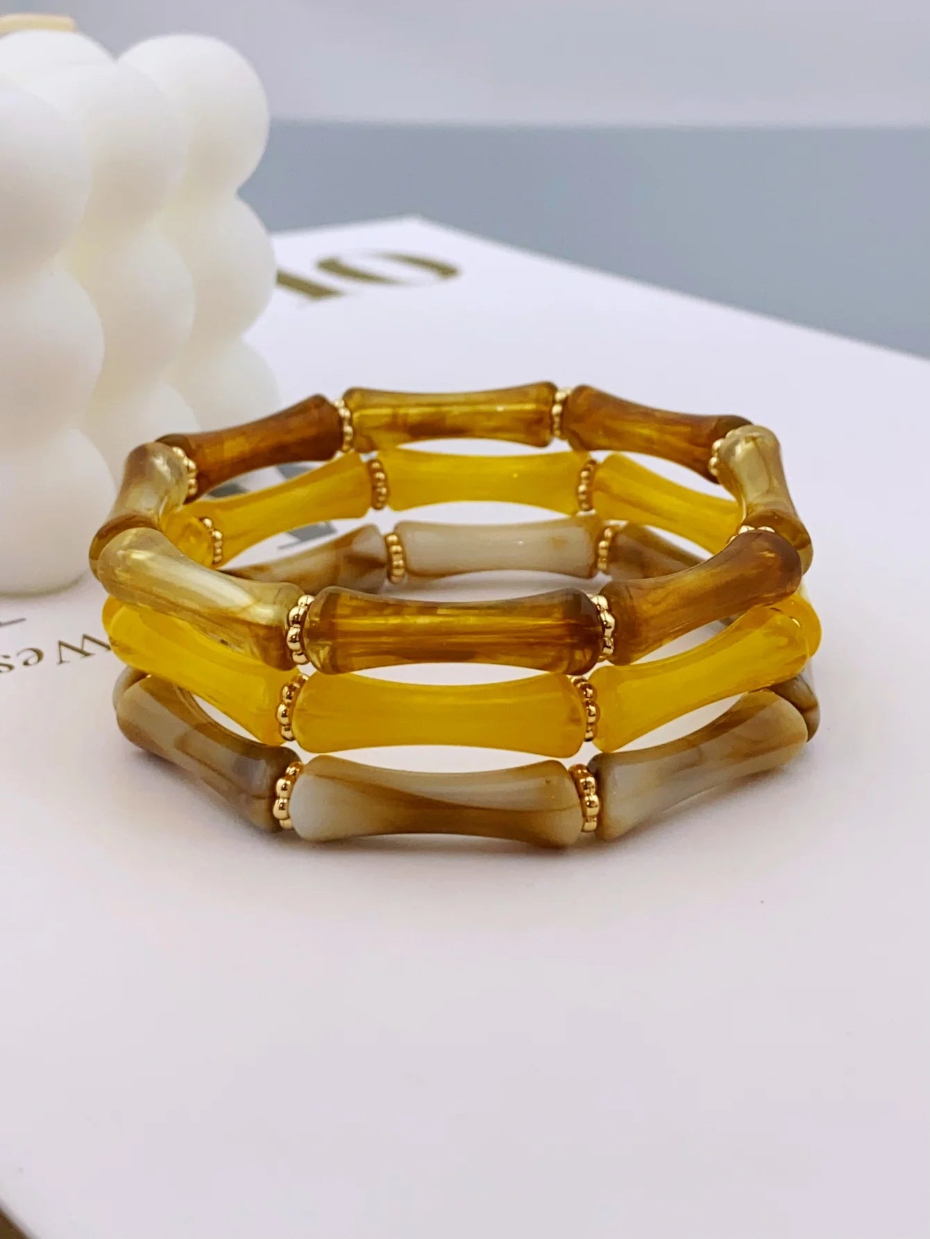3pcs Acrylic Beaded Elastic Bracelet with Colorful Bamboos for Women's Daily Wear bracelet for women