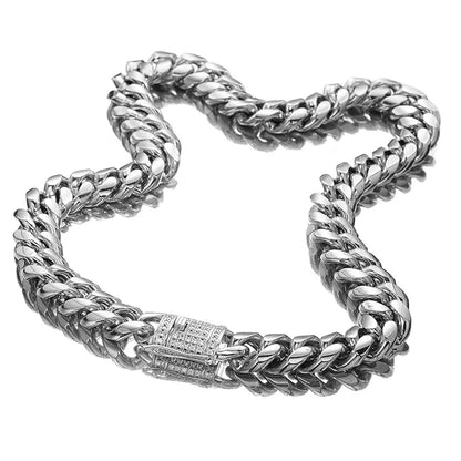 6-18mm wide Stainless Steel Cuban Miami Chains Necklaces CZ Zircon Box Lock Big Heavy Link Chain for Men Hip Hop Rapper jewelry