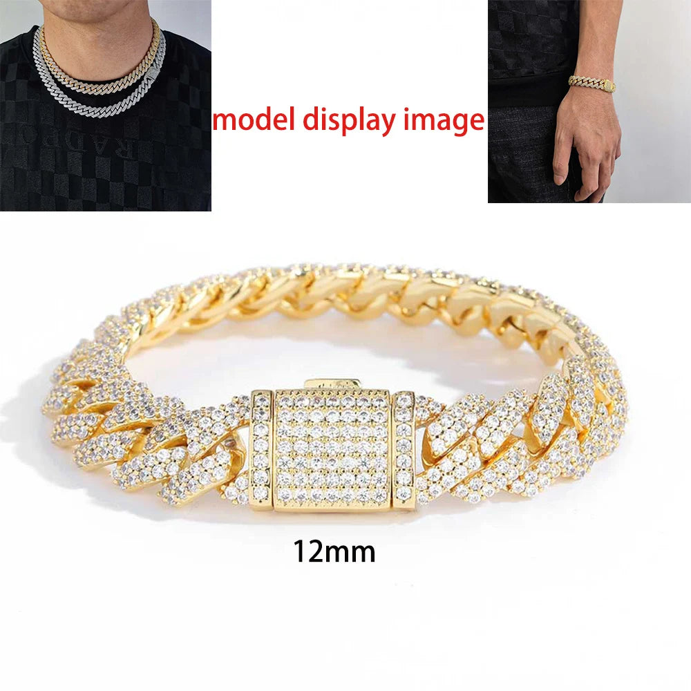Hip Hop Jewelry 10/12/14/15/20mm CZ Cuban Link Necklace For Men Miami Bling Iced Out Prong Cuban Link Chain Party Gift