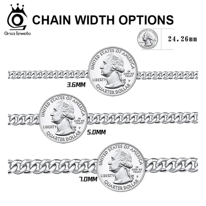 ORSA JEWELS 3mm 5mm 7mm Cuban Chain Necklace Bracelet 100% 925 Sterling Silver Diamond Cut Cuban Link Curb Chain Necklace SC36