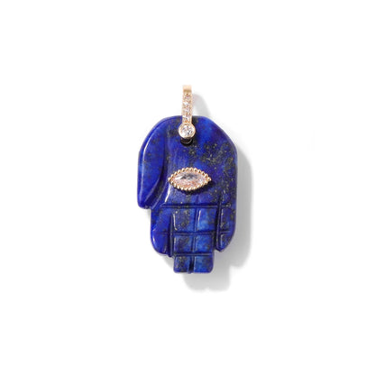 Carved Lapis Buddha Pendant with Diamonds
