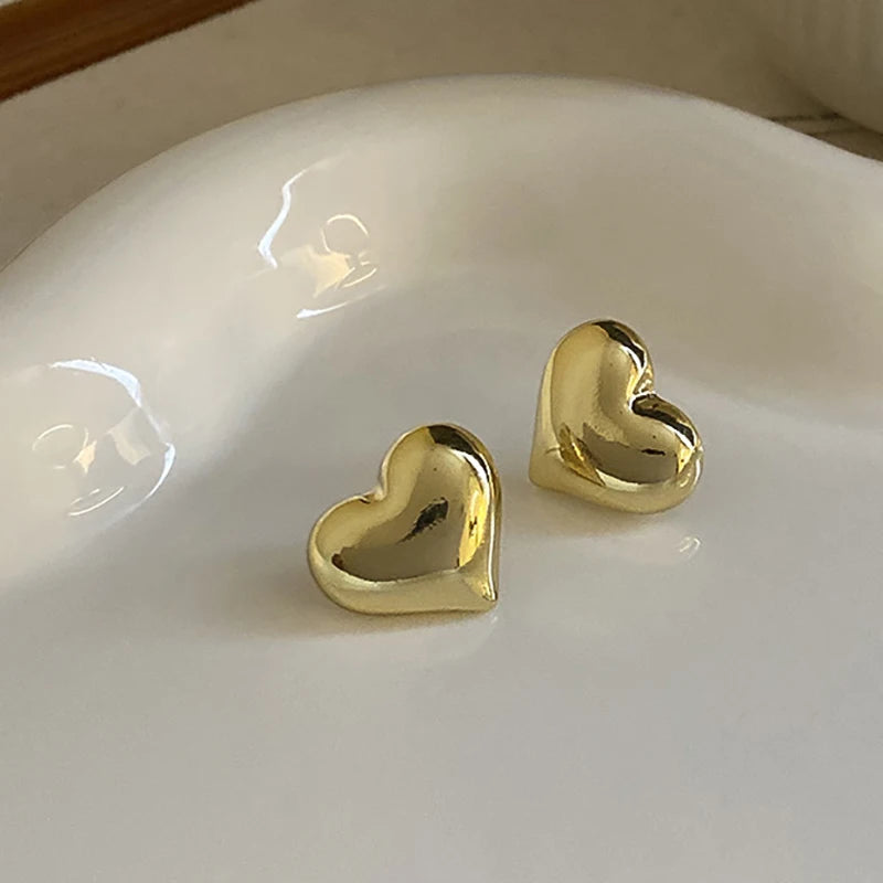 FOXANRY Minimalist Silver Color LOVE Heart Stud Earrings for Women