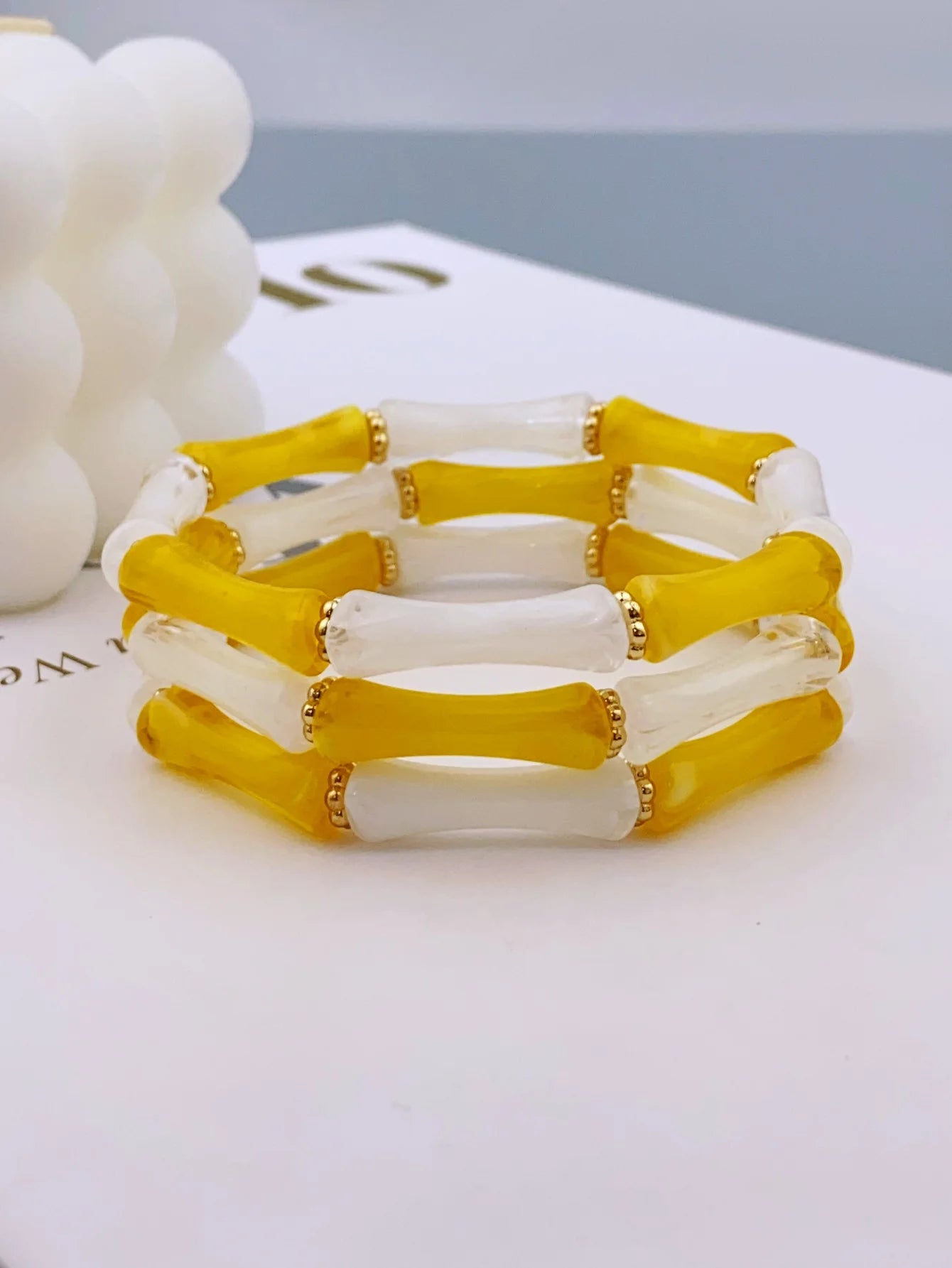 3pcs Acrylic Beaded Elastic Bracelet with Colorful Bamboos for Women's Daily Wear bracelet for women