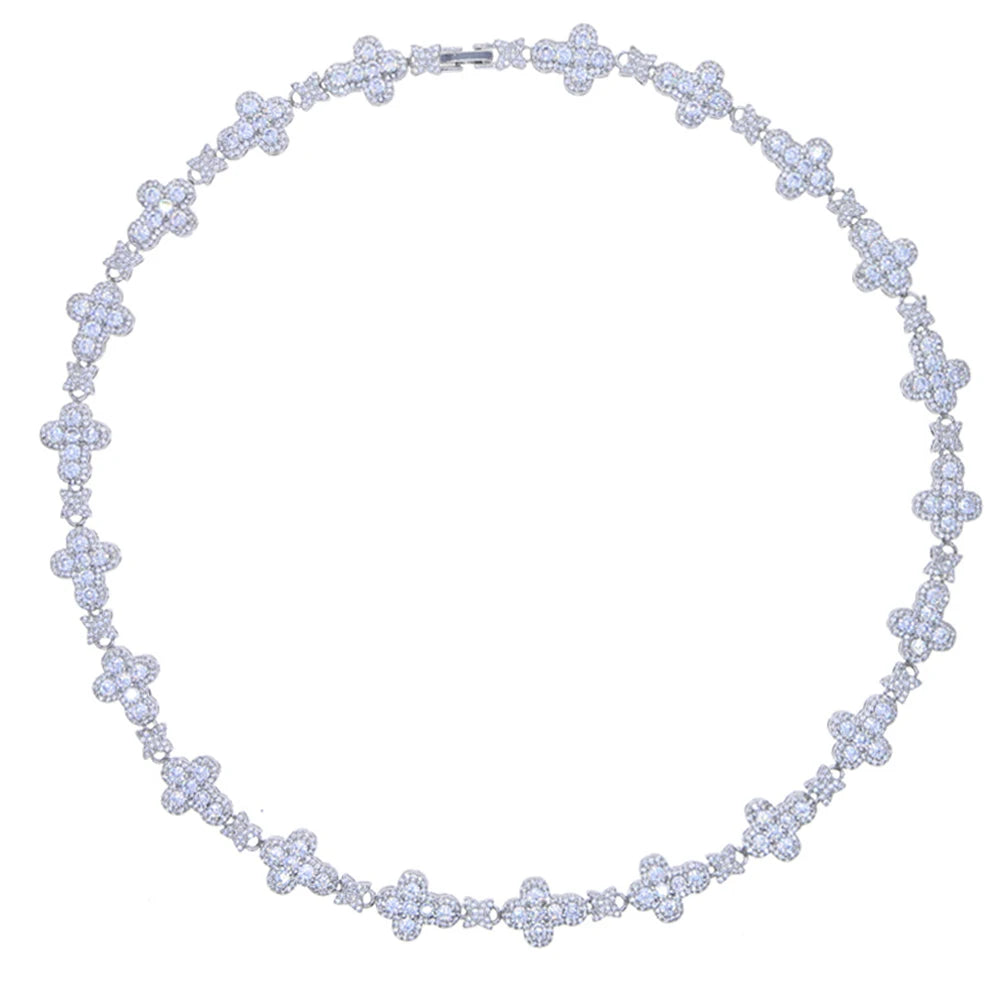 2025 New Iced Out Cross Necklace for Men Women Bling Silver Color Cubic Zirconia Charm Star Link Chain Hip Hop Jewelry