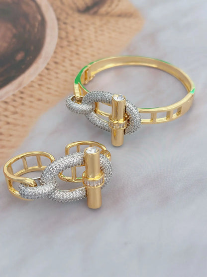 18K Gold and Platinum Plated Stainless Steel Bangle and Ring